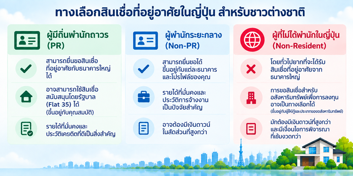ตัวเลือกสินเชื่อที่อยู่อาศัยในญี่ปุ่นสำหรับชาวต่างชาติ แบ่งตามสถานะการพำนัก